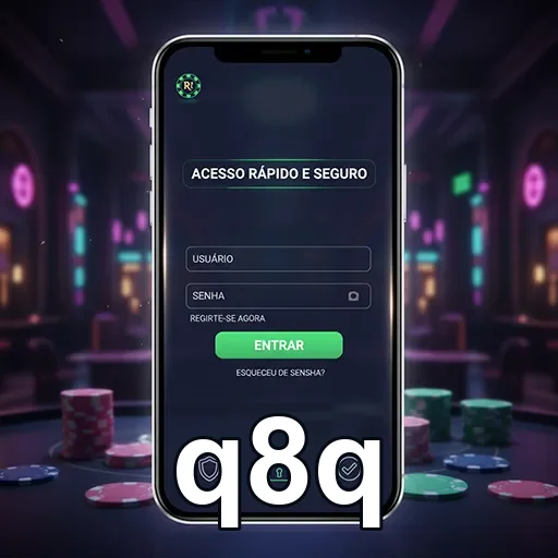 Tela de login rápida do q8q em ambiente de cassino.