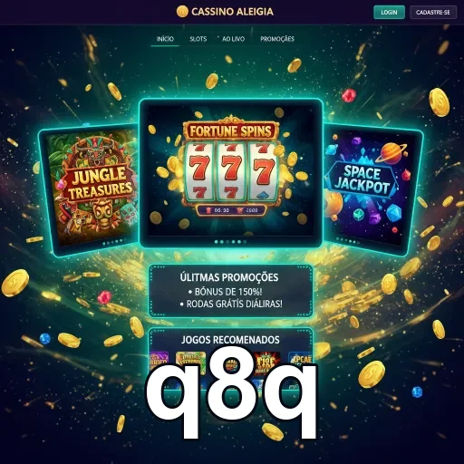 Interface da plataforma q8q com jogos e promoções VIP.