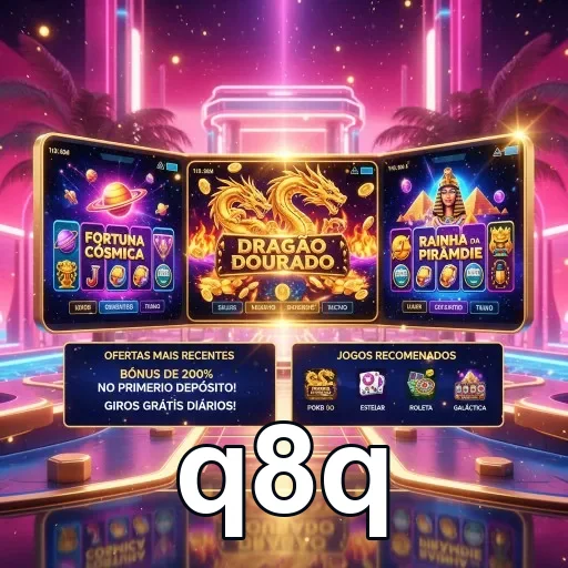 Interface do q8q com jogos VIP e promoções atraentes.