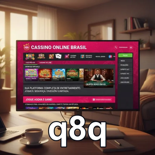 Interface do site q8q mostrando jogos e suporte VIP.