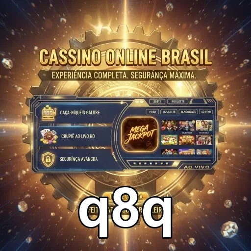 Interface do q8q destacando caça-níqueis e jackpots.