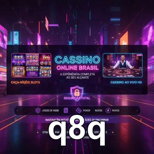 Tela do q8q mostrando cassino online com cassino ao vivo e slots.