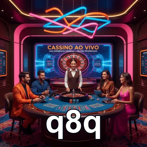 Jogadores e dealer em cassino ao vivo no q8q.