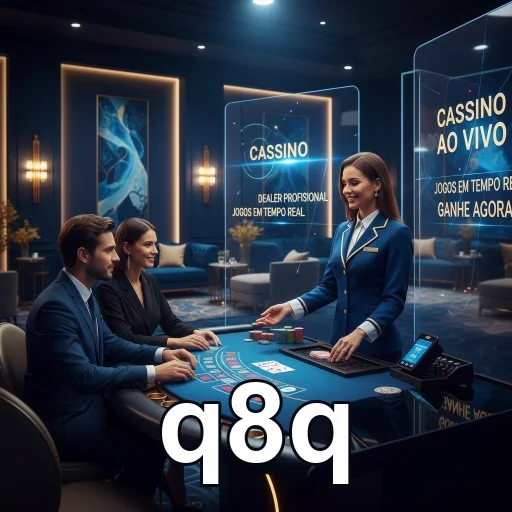 Jogadores interagem em um cassino VIP da q8q com dealer ao vivo.
