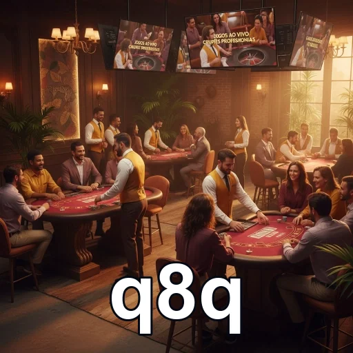 Jogadores em mesa de cassino no aplicativo q8q.