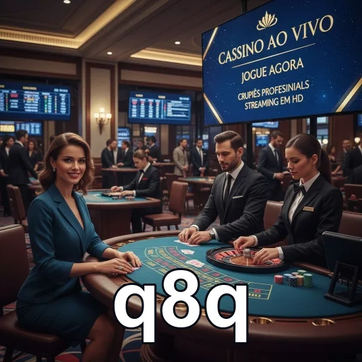 Jogadores em mesa de cassino ao vivo na plataforma q8q.