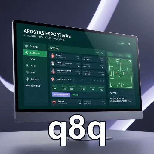 Interface do q8q exibindo apostas esportivas em dispositivos móveis.