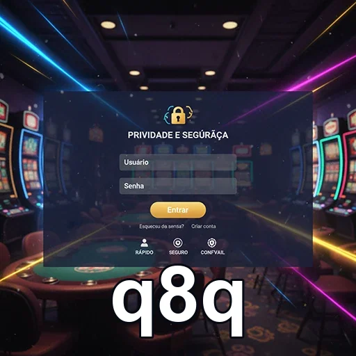 Tela de login da área VIP da q8q com slots ao fundo.