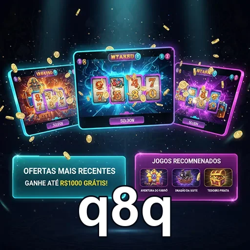 Tela do aplicativo q8q mostrando slots e bônus disponíveis.