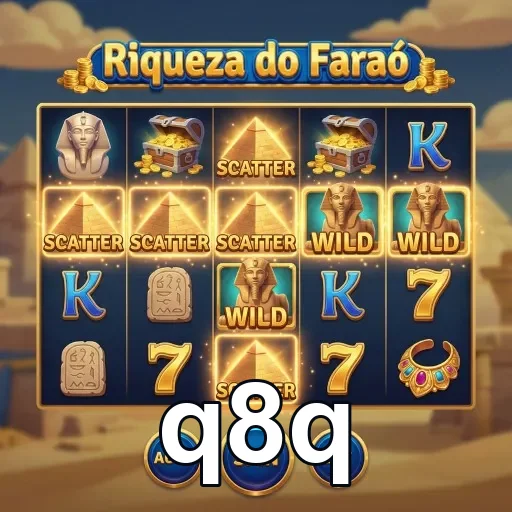 Jogo Riqueza do Faraó da q8q com ícones de prêmio.