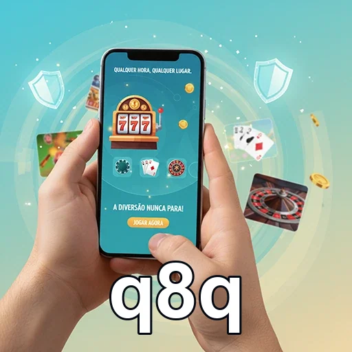 Tela de celular exibindo jogos VIP da q8q com slots.