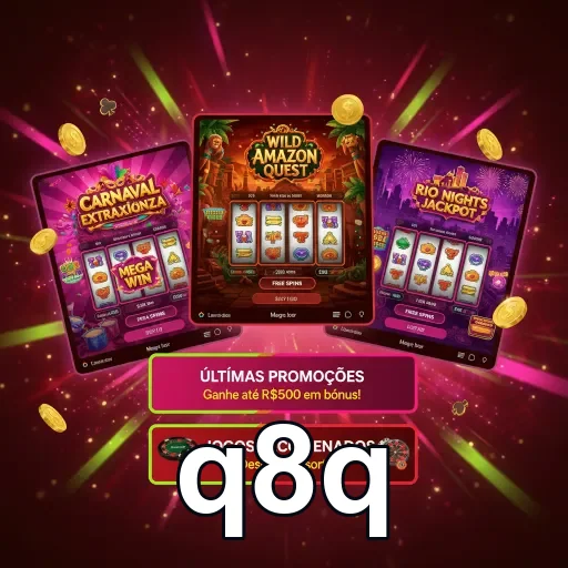 Interface da q8q mostrando slots populares e promoções